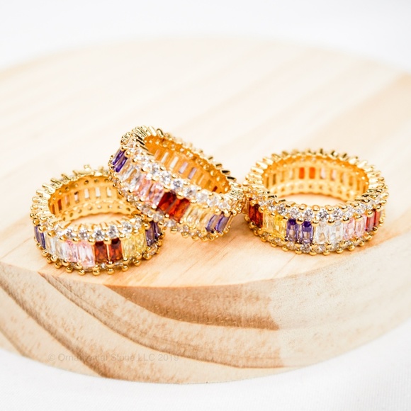 Pave Cubic Zirc Rainbow CZ Ring 5 6 7 #44 #45 #46 - Picture 3 of 3